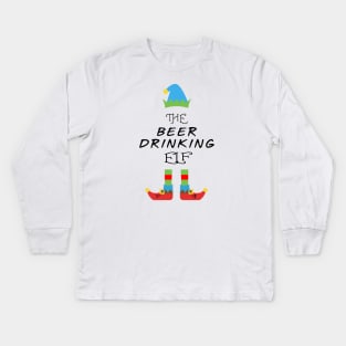 The Beer Drinking Elf Matching Family Group Christmas Party Kids Long Sleeve T-Shirt